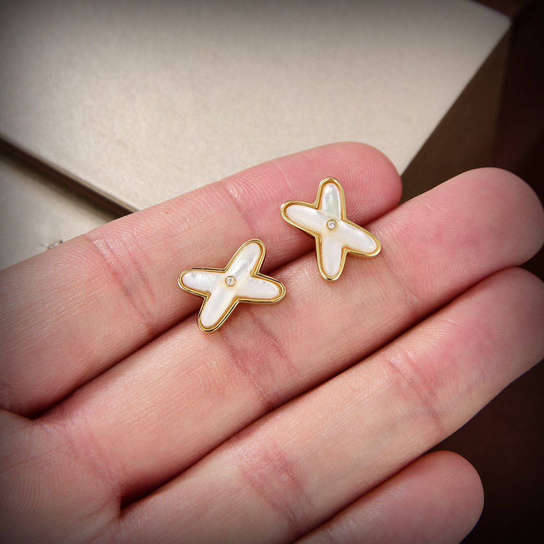[Windsor Jewelry]JEUX DE WHITE MOP GOLD DIAMOND EARRINGS