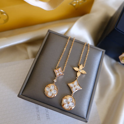 [Windsor Jewelry]COLOR BLOSSOM LARIAT NECKLACE PINK GOLD WHITE MOTHER PEARL AND DIAMOND