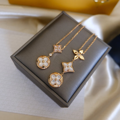 [Windsor Jewelry]COLOR BLOSSOM LARIAT NECKLACE PINK GOLD WHITE MOTHER PEARL AND DIAMOND