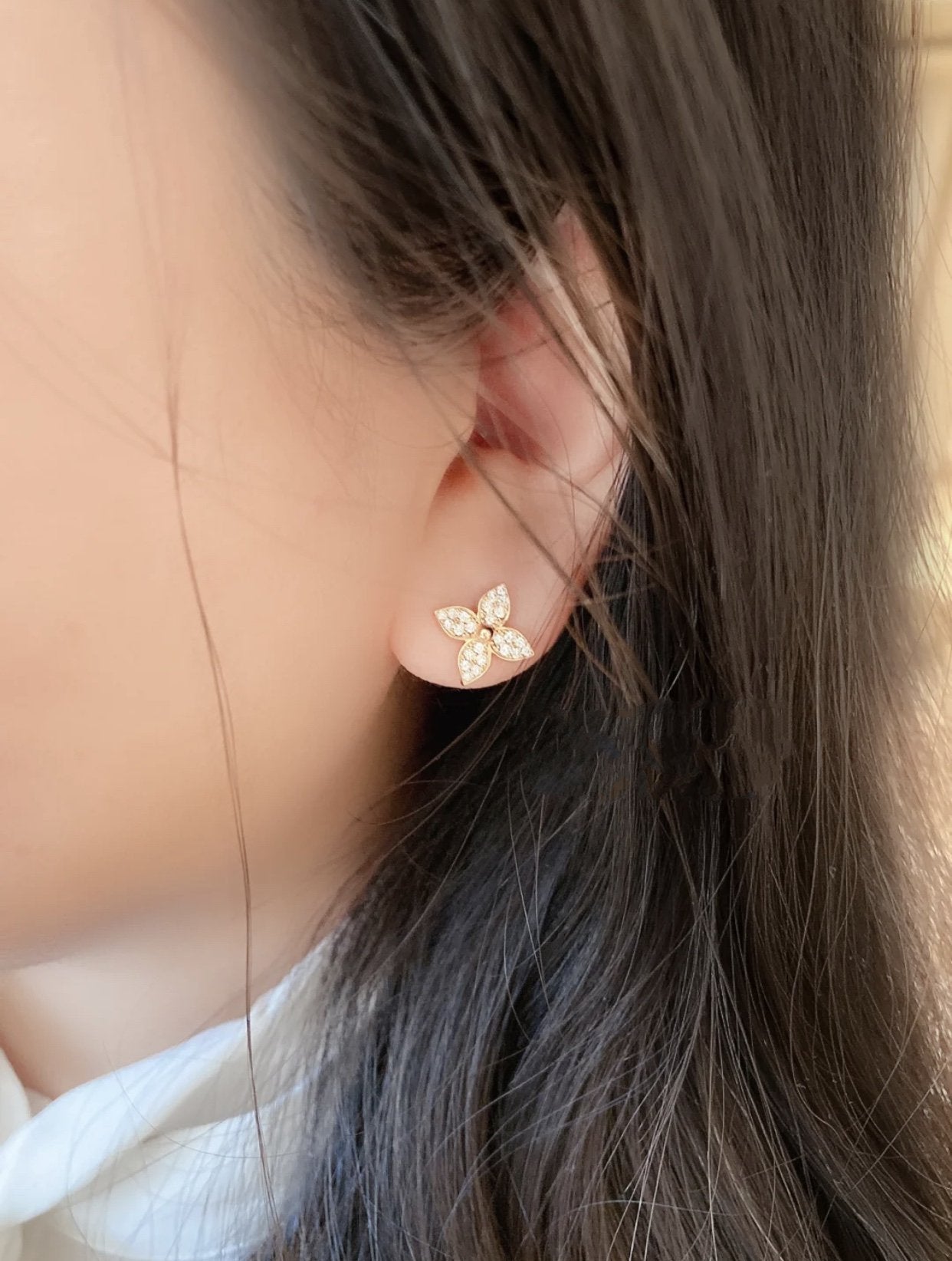 [Windsor Jewelry]STAR BLOSSOM STUD EARRINGS PINK GOLD DIAMONDS