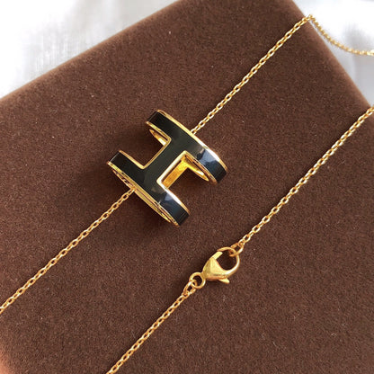 [Windsor Jewelry]HM CLIC BLACK ENAMEL GOLD NECKLACE