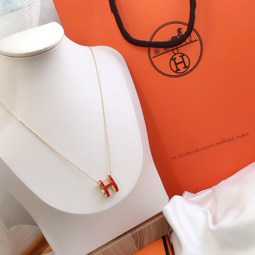 [Windsor Jewelry]HM CLIC RED ENAMEL GOLD NECKLACE