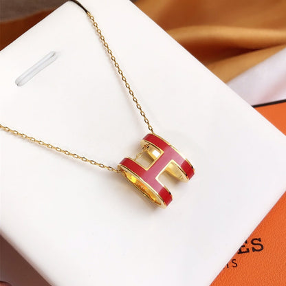 [Windsor Jewelry]HM CLIC RED ENAMEL GOLD NECKLACE