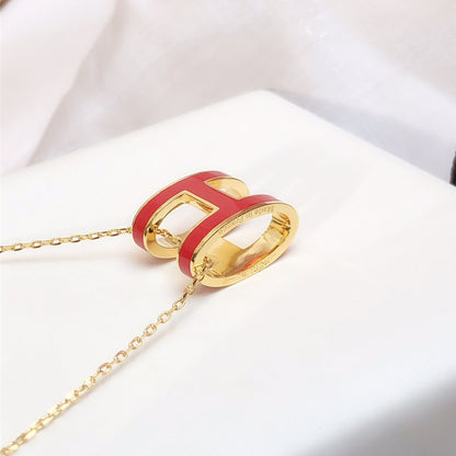 [Windsor Jewelry]HM CLIC RED ENAMEL GOLD NECKLACE