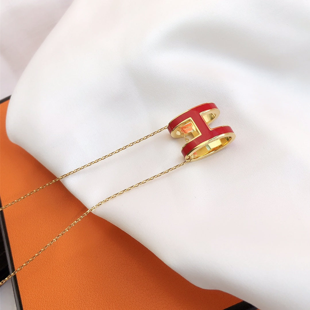 [Windsor Jewelry]HM CLIC RED ENAMEL GOLD NECKLACE