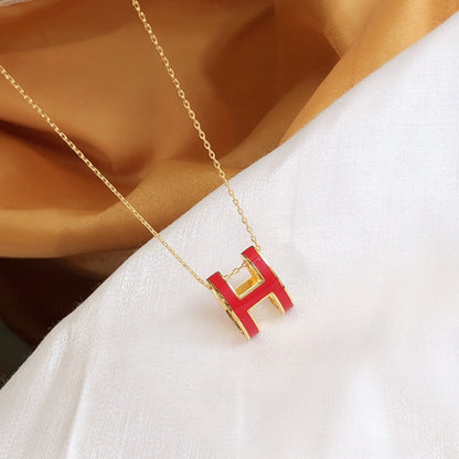 [Windsor Jewelry]HM CLIC RED ENAMEL GOLD NECKLACE