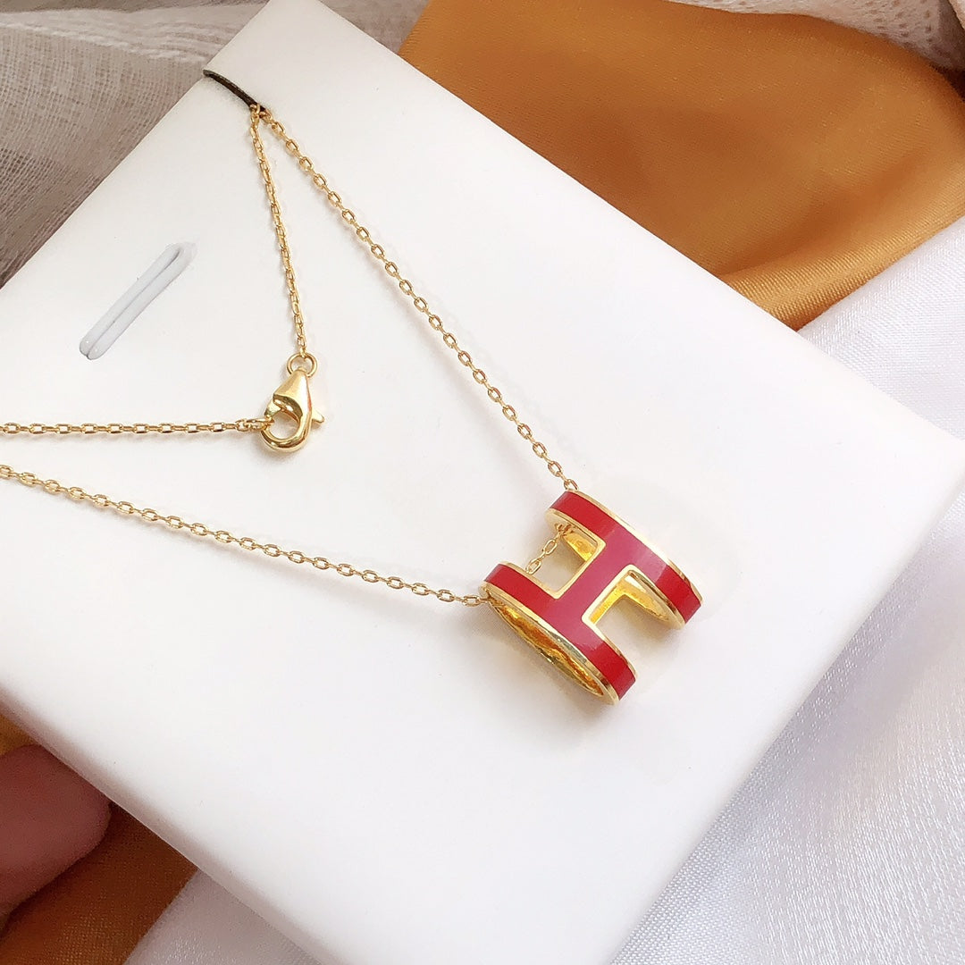 [Windsor Jewelry]HM CLIC RED ENAMEL GOLD NECKLACE