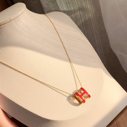 [Windsor Jewelry]HM CLIC RED ENAMEL GOLD NECKLACE