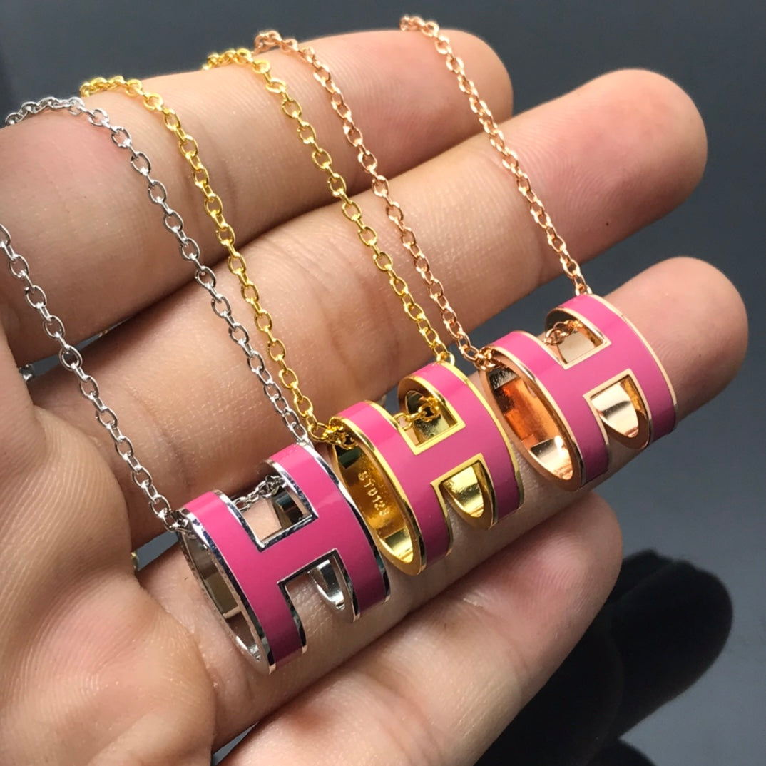 [Windsor Jewelry]H NECKLACE PINK