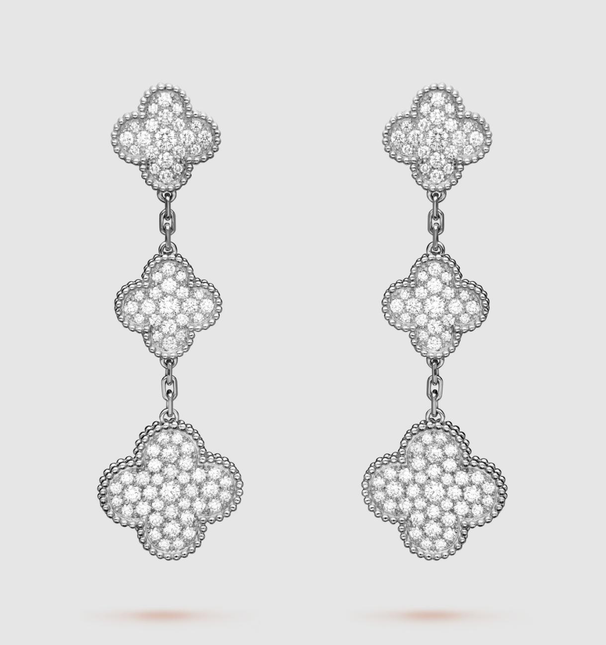 [Windsor Jewelry]CLOVER 3 MOTIF DIAMOND SILVER DROP EARRINGS