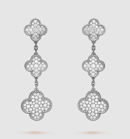 [Windsor Jewelry]CLOVER 3 MOTIF DIAMOND SILVER DROP EARRINGS