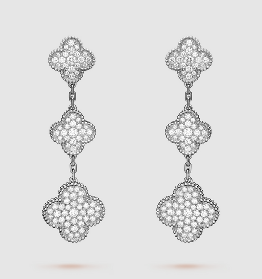 [Windsor Jewelry]CLOVER 3 MOTIF DIAMOND SILVER DROP EARRINGS