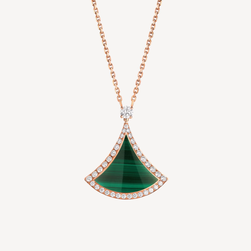 [Windsor Jewelry]DREAM MALACHITE DIAMOND PAVED PINK GOLD NECKLACE
