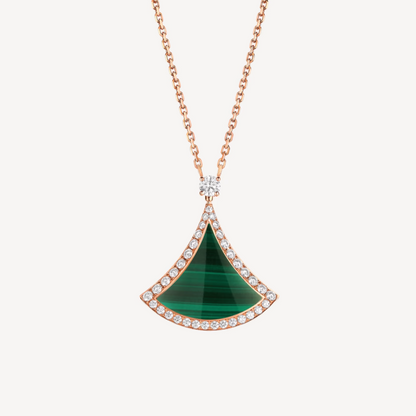 [Windsor Jewelry]DREAM MALACHITE DIAMOND PAVED PINK GOLD NECKLACE