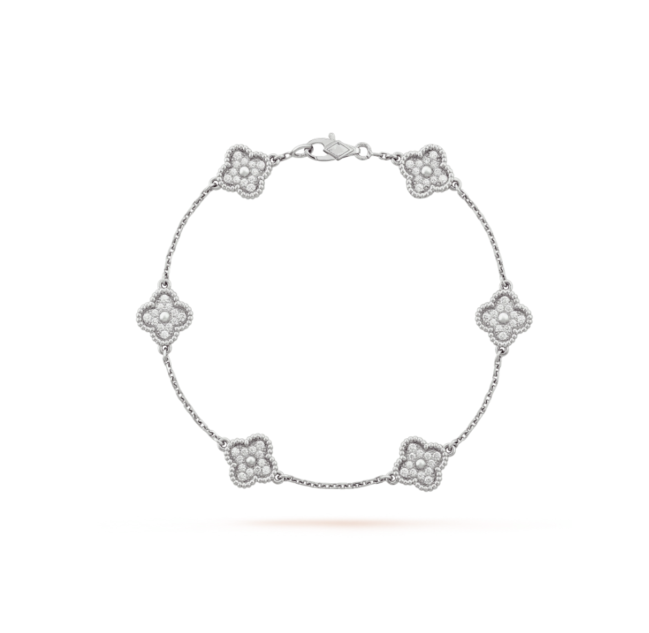 [Windsor Jewelry]CLOVER 6 MOTIF SILVER DIAMOND BRACELET