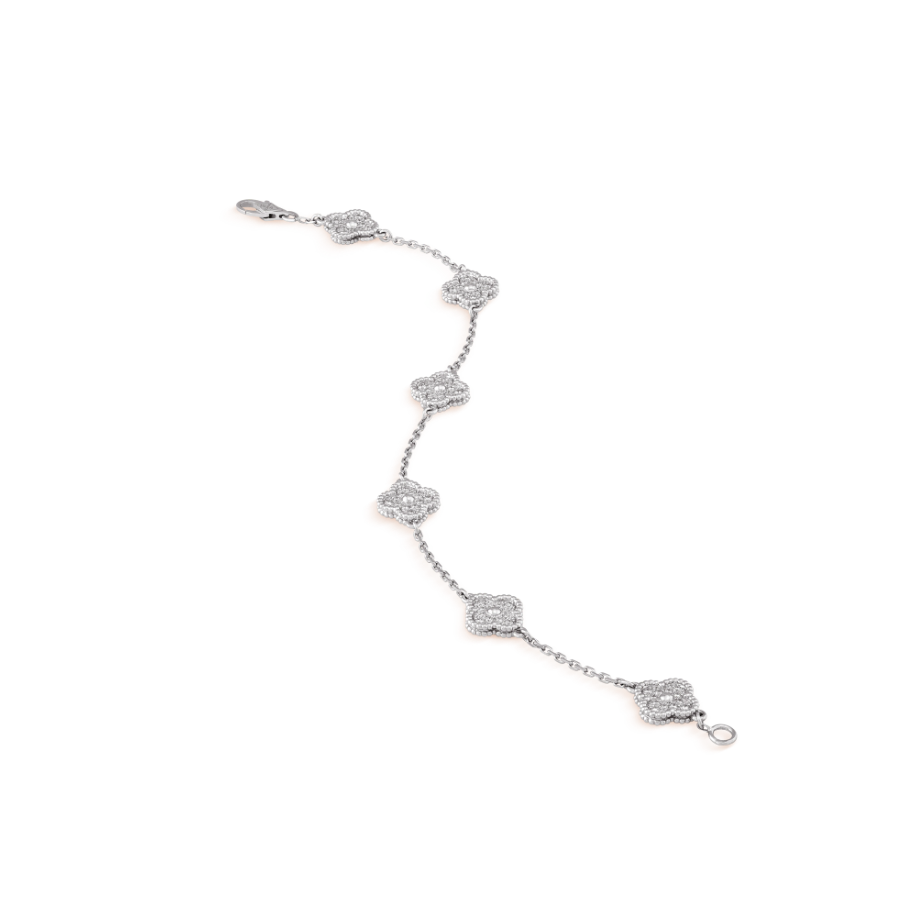 [Windsor Jewelry]CLOVER 6 MOTIF SILVER DIAMOND BRACELET