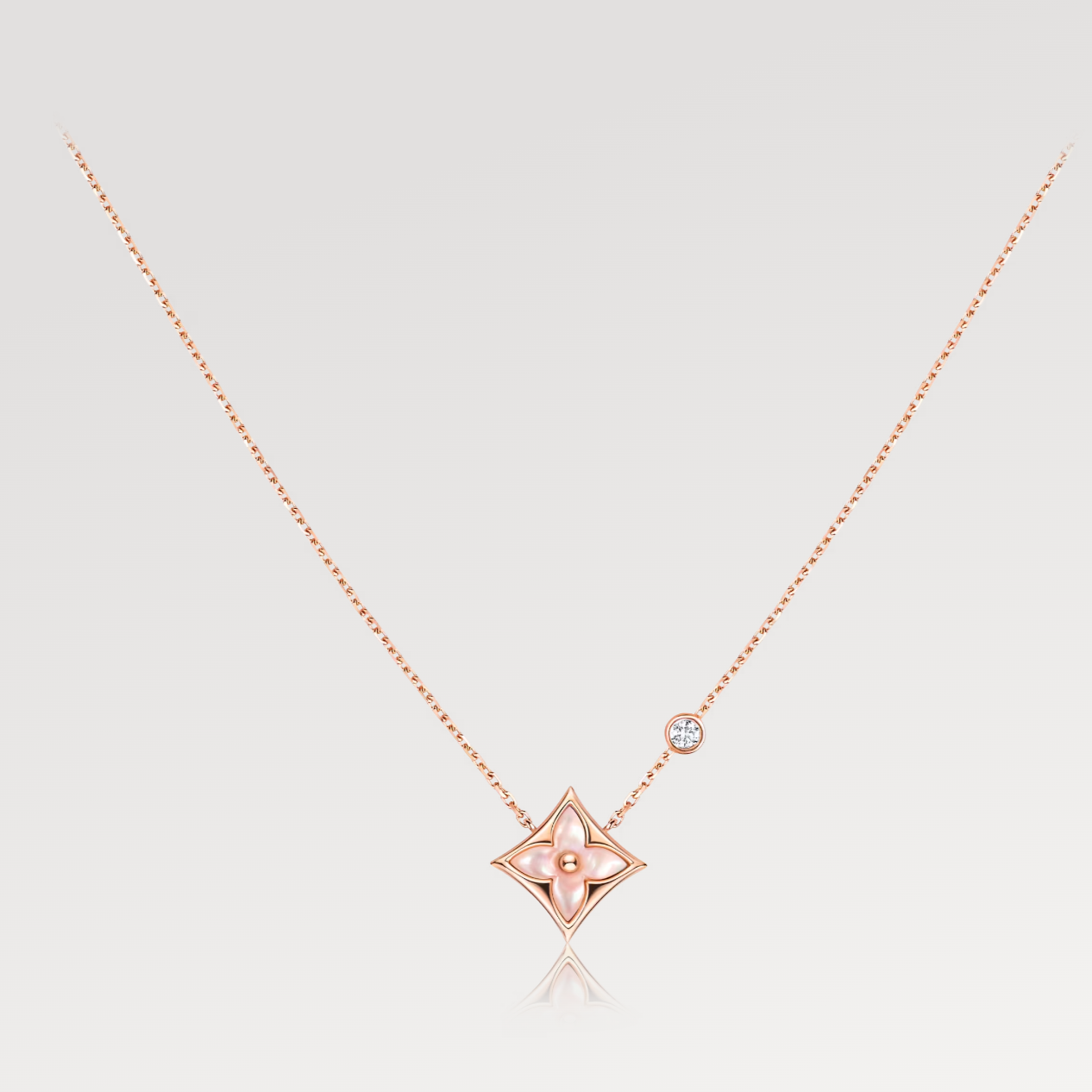 [Windsor Jewelry]STAR PINK MOP 1 DIAMOND PINK GOLD NECKLACE