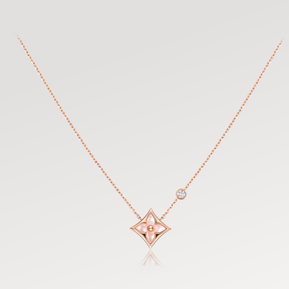 [Windsor Jewelry]STAR PINK MOP 1 DIAMOND PINK GOLD NECKLACE