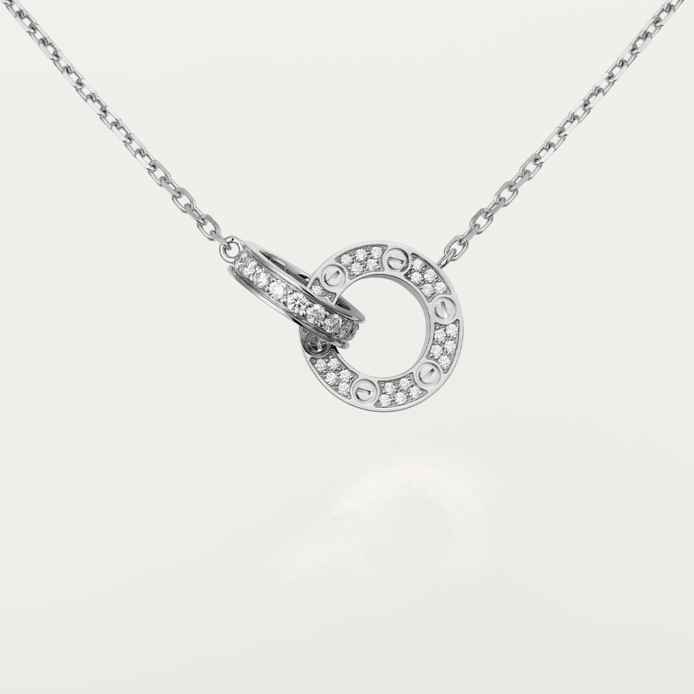[Windsor Jewelry]LOVE 7.6MM NECKLACE ROSE GOLD AND SILVER  FULL DIAMOND