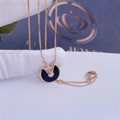 [Windsor Jewelry]AMULETTE ROSE GOLD ONYX NECKLACE