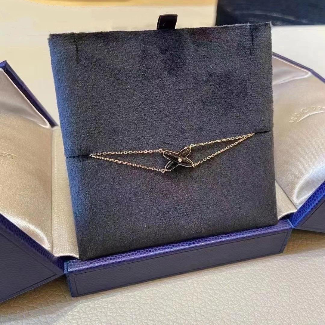 [Windsor Jewelry]JEUX BRACELET ONYX PINK GOLD 1 DIAMOND