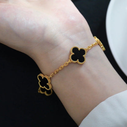 [Windsor Jewelry]CLOVER  5 MOTIFS BLACK ONYX BRACELET