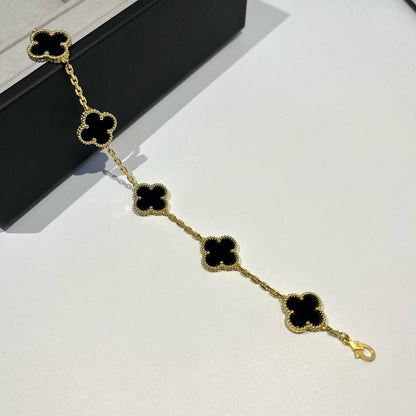 [Windsor Jewelry]CLOVER  5 MOTIFS BLACK ONYX BRACELET