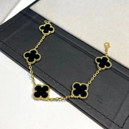 [Windsor Jewelry]CLOVER  5 MOTIFS BLACK ONYX BRACELET