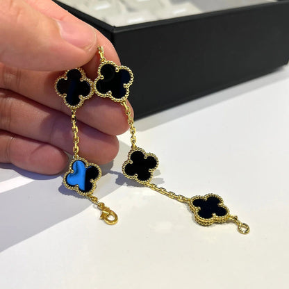 [Windsor Jewelry]CLOVER  5 MOTIFS BLACK ONYX BRACELET