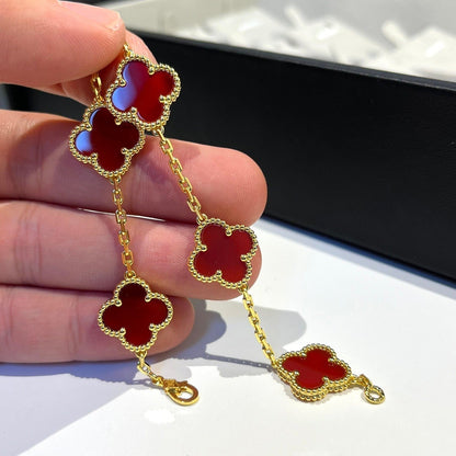 [Windsor Jewelry]CLOVER 5 MOTIFS RED AGATE  BRACELET