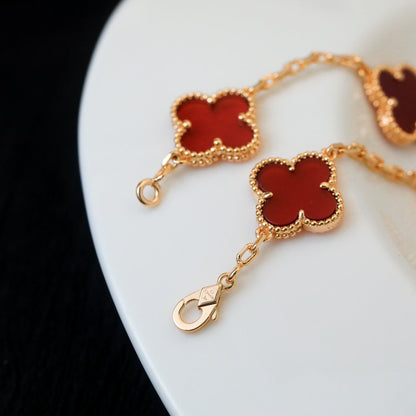 [Windsor Jewelry]CLOVER 5 MOTIFS RED AGATE  BRACELET