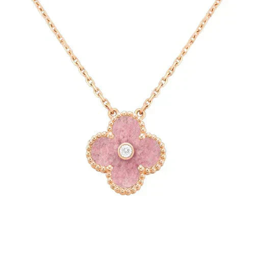 [Windsor Jewelry]CLOVER 15MM DIAMOND RHODONITE NECKLACE