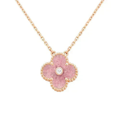 [Windsor Jewelry]CLOVER 15MM DIAMOND RHODONITE NECKLACE