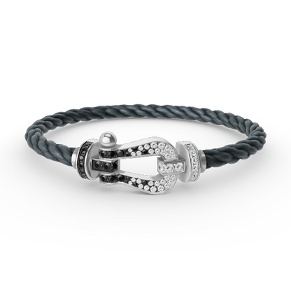[Windsor Jewelry]FORCE LARGE HORSESHOE BLACK WHITE DIAMOND BRACELET SILVER