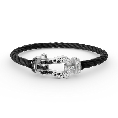 [Windsor Jewelry]FORCE LARGE HORSESHOE BLACK WHITE DIAMOND BRACELET SILVER