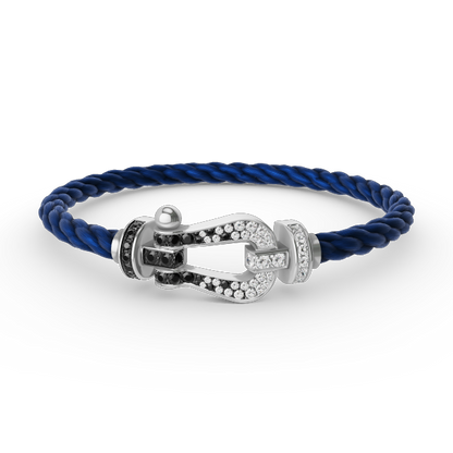 [Windsor Jewelry]FORCE LARGE HORSESHOE BLACK WHITE DIAMOND BRACELET SILVER