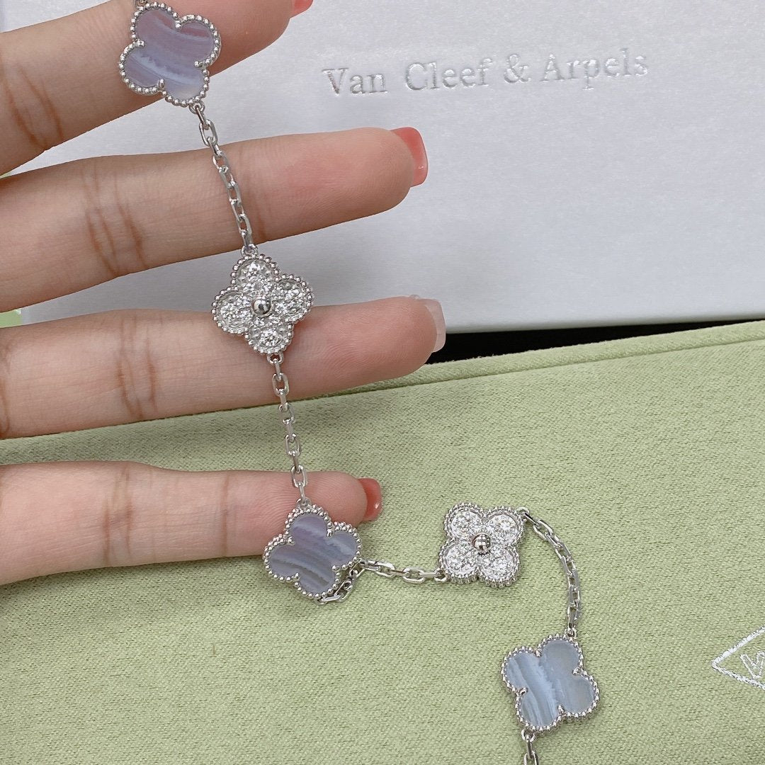 [Windsor Jewelry]CLOVER  5 MOTIF DIAMOND PURPLE CHALCEDONY BRACELET SILVER