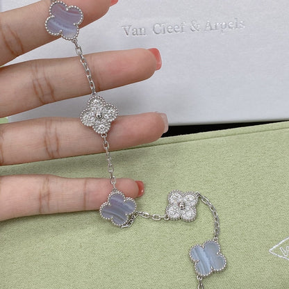 [Windsor Jewelry]CLOVER  5 MOTIF DIAMOND PURPLE CHALCEDONY BRACELET SILVER