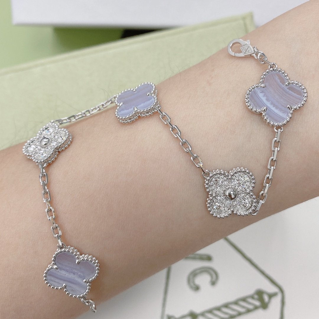 [Windsor Jewelry]CLOVER  5 MOTIF DIAMOND PURPLE CHALCEDONY BRACELET SILVER
