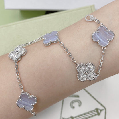 [Windsor Jewelry]CLOVER  5 MOTIF DIAMOND PURPLE CHALCEDONY BRACELET SILVER