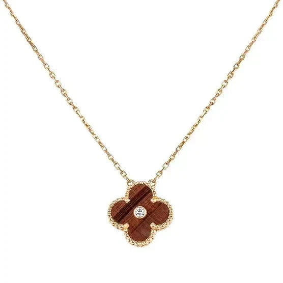 [Windsor Jewelry]CLOVER 15MM DIAMOND AND YELLOW TIGER'S EYE AGATE necklace