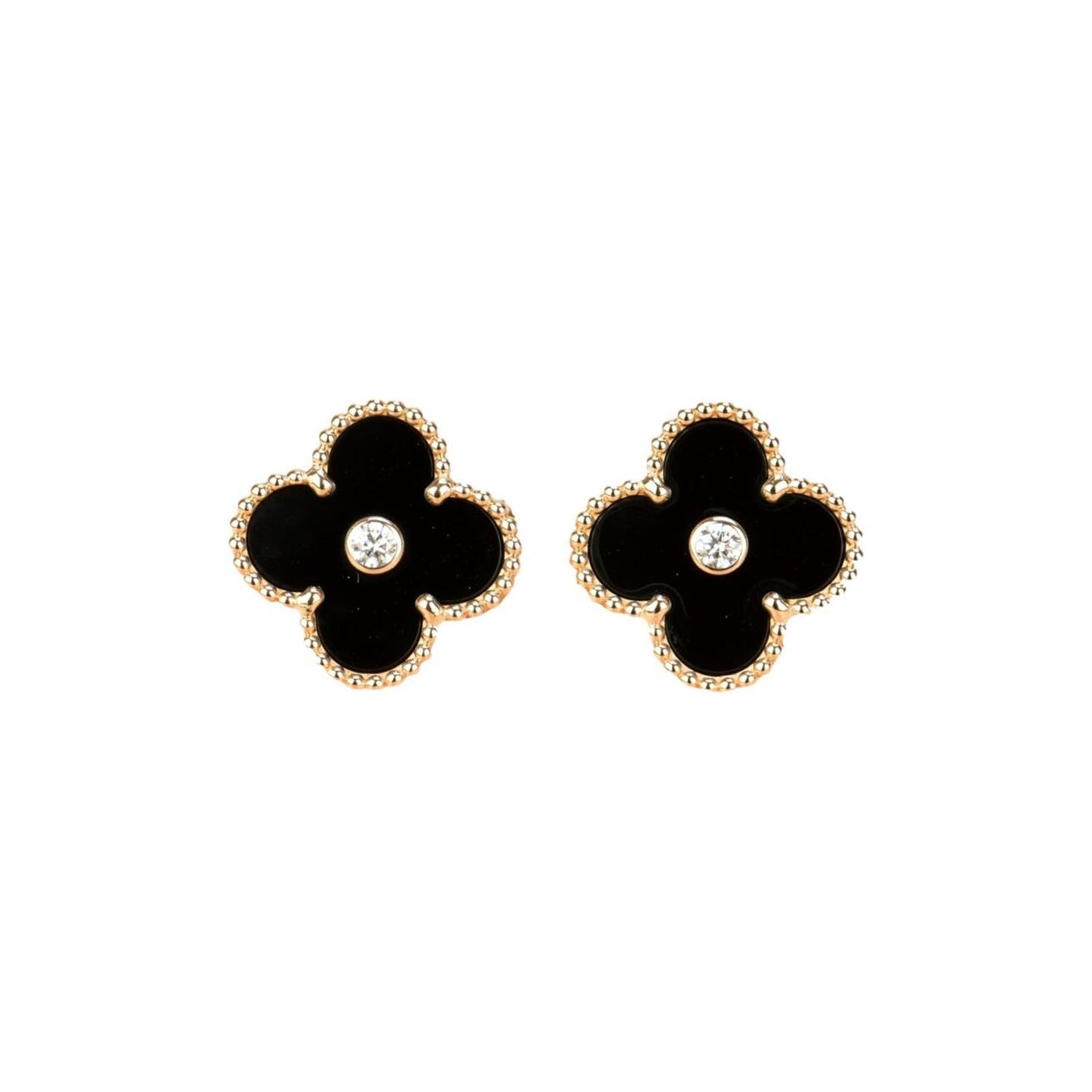 [Windsor Jewelry]CLOVER MEDIUM 1 MOTIFS ONYX DIAMOND EARRINGS