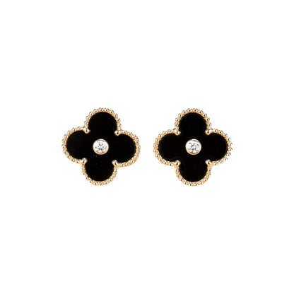 [Windsor Jewelry]CLOVER MEDIUM 1 MOTIFS ONYX DIAMOND EARRINGS