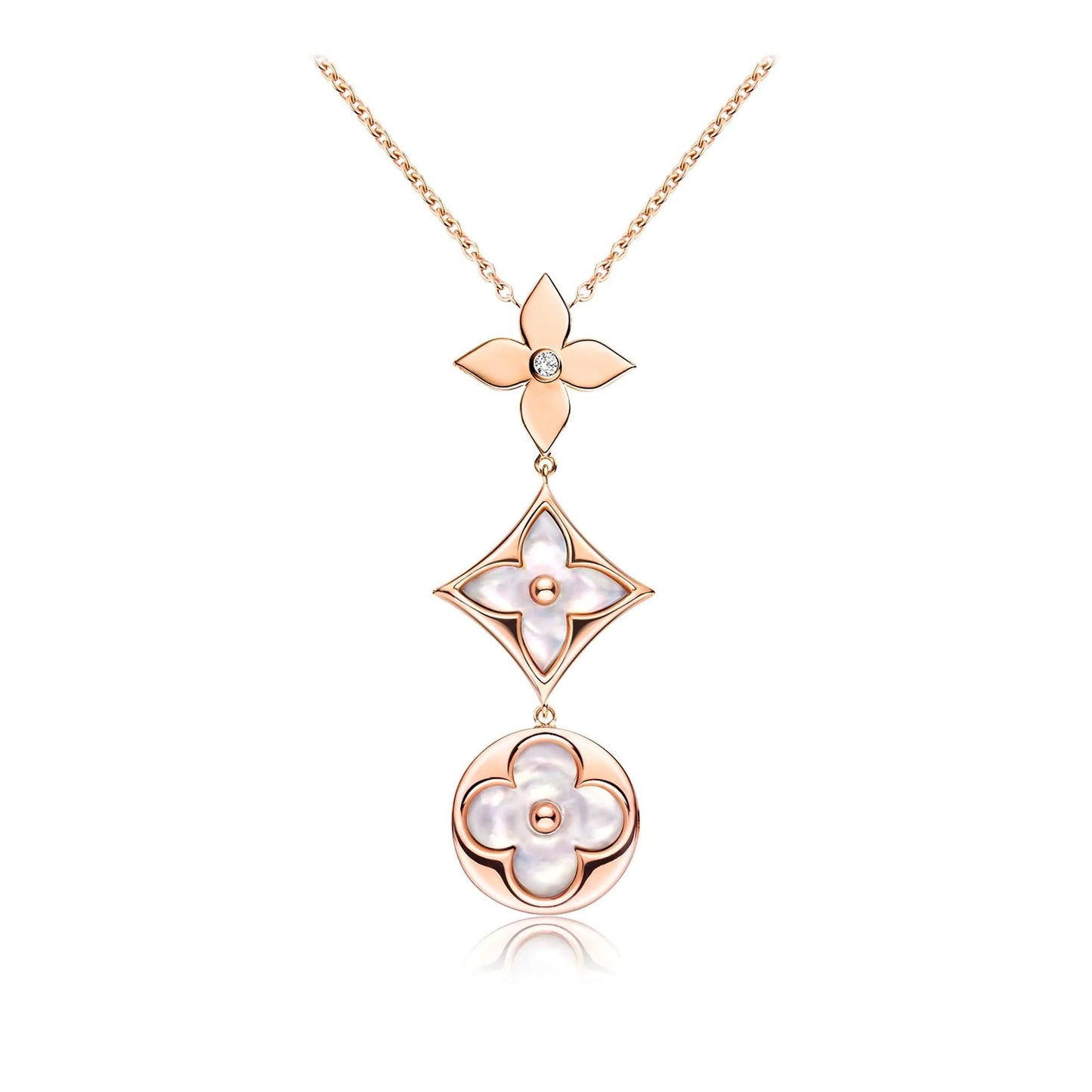 [Windsor Jewelry]COLOR BLOSSOM LARIAT NECKLACE PINK GOLD WHITE MOTHER PEARL AND DIAMOND