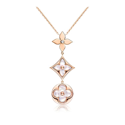 [Windsor Jewelry]COLOR BLOSSOM LARIAT NECKLACE PINK GOLD WHITE MOTHER PEARL AND DIAMOND