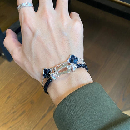 [Windsor Jewelry]CLOVER 5 MOTIF PIETERSITE SILVER BRACELET