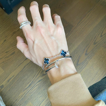 [Windsor Jewelry]CLOVER 5 MOTIF PIETERSITE SILVER BRACELET