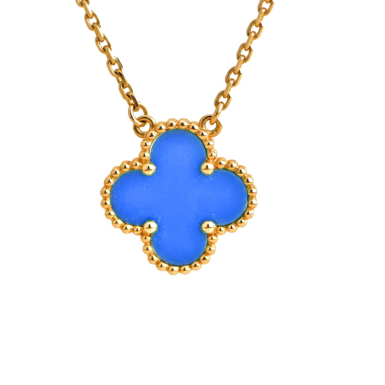[Windsor Jewelry]CLOVER 15MM BLUE AGATE NECKLACE