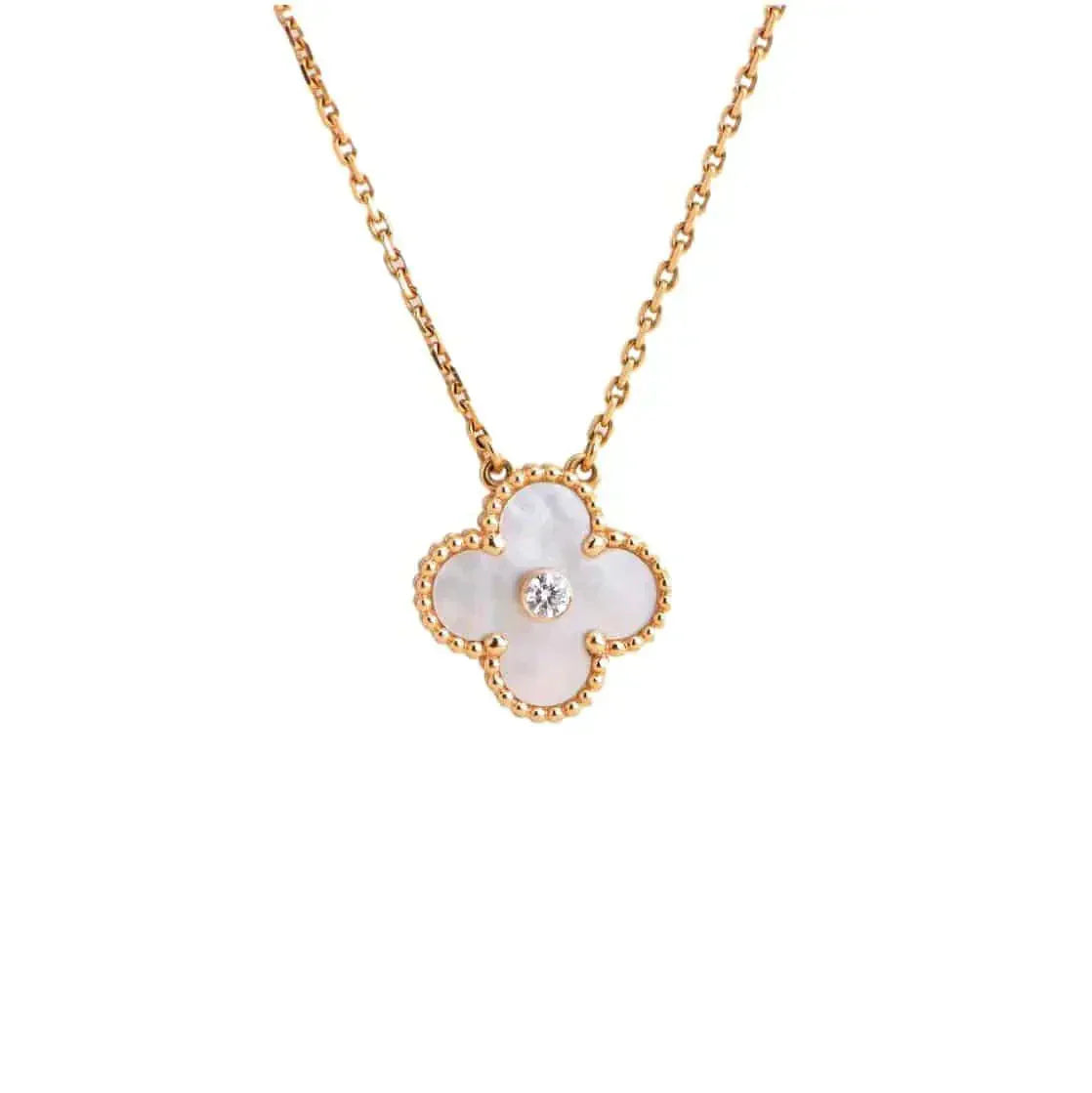 [Windsor Jewelry]CLOVER 15MM DIAMOND WHITE FRITILLARIA NECKLACE