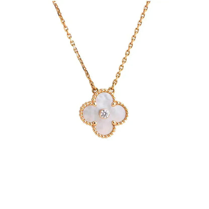 [Windsor Jewelry]CLOVER 15MM DIAMOND WHITE FRITILLARIA NECKLACE